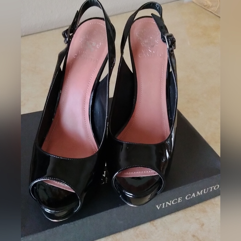 Vince Camuto Black Smooth Patent Stiletto Heels, Size 10M